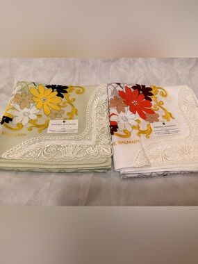 2-pcs Vintage Pierre Balmain Floral Handkerchiefs